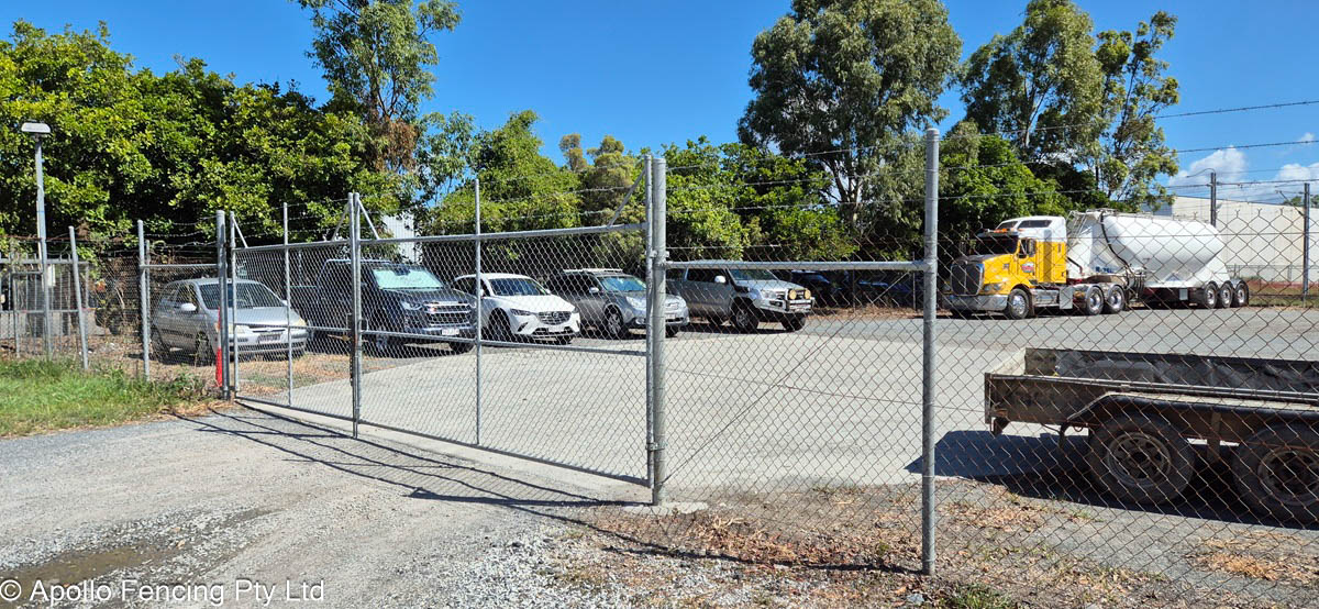 Chain link fence, gate post and security gate that was repaired in Yatala by Apollo Fencing