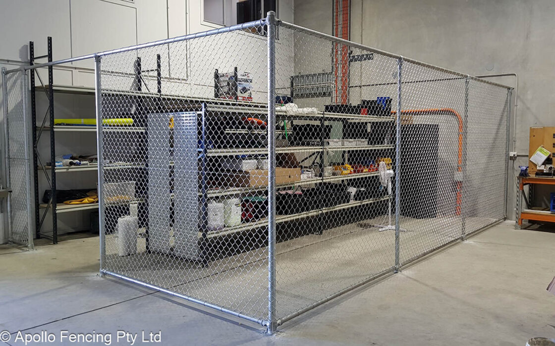 Large chain link security enclosure installed in a Gold Coast commercial Warehouse