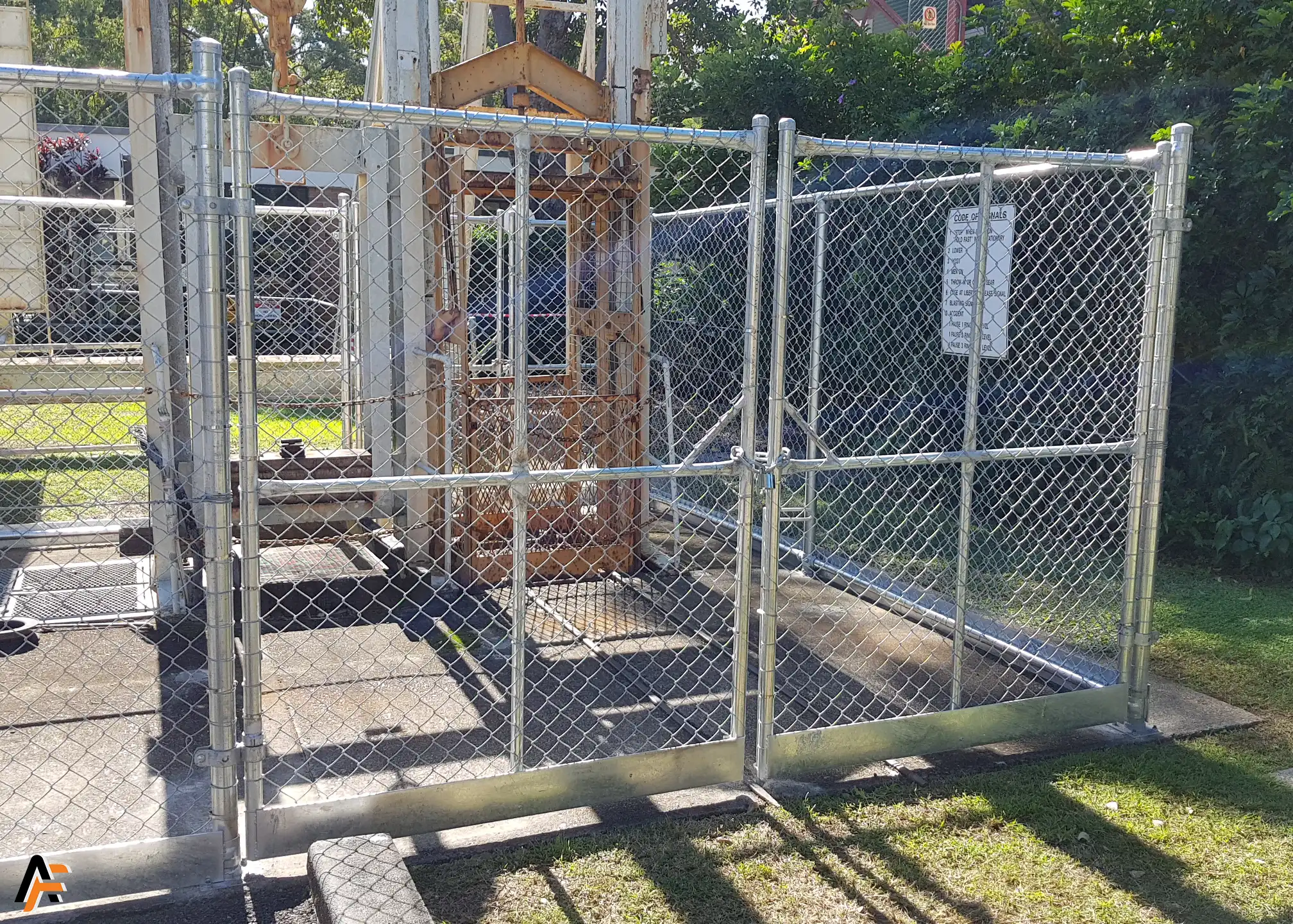 chain wire gates installed on security cage